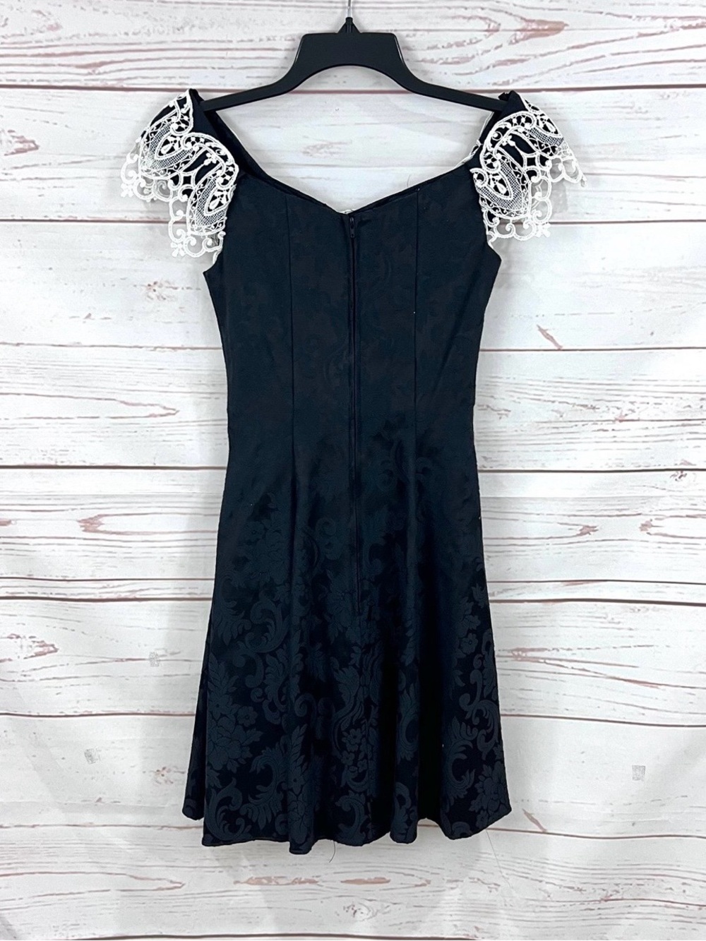 Jessica McClintock Black One-Shoulder Dress with White Lace Appliqué - Picture 6 of 10